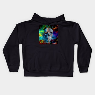 Skull in vivid space Kids Hoodie